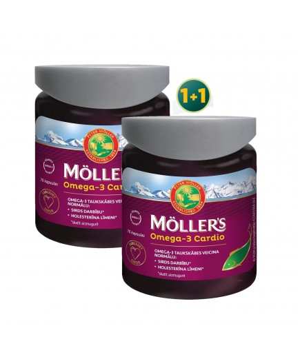 Möller′s Omega-3 Cardio zivju eļļa, 76 kapsulas 1+1 